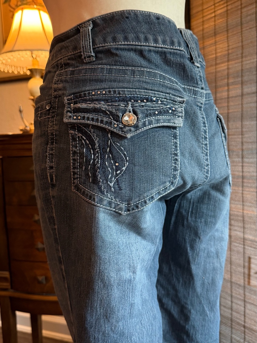 Faded Glory Size 10A Embellished Wide Leg Jeans Rhinestone Studded Medium Wash